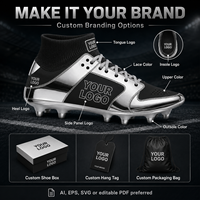 Chaussures de football montantes personnalisées argent métallisé, crampons de football à marque privée OEM ODM, logo personnalisé, crampons de football à cheville haute