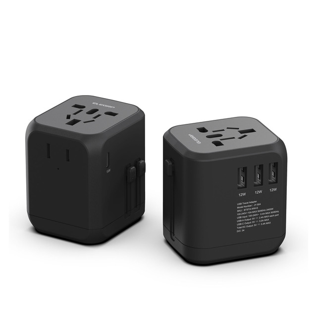 ELEGRP US EU UK Multi Plug Socket Adapter International Power Outlet Converter Universal Travel Adapter with USB C Port