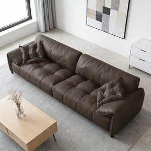 أريكة بذراعين مبطنة بالجلد الطبيعي مع إطار خشبي صلب، أثاث غرفة المعيشة الأكثر مبيعًا لعام <span class=keywords><strong>2026</strong></span> - Product Image 3