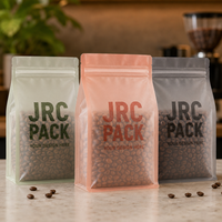 Sacs refermables en plastique transparent mat à fond plat, anti-odeur, imprimés numériquement, avec valve, pour emballage de café