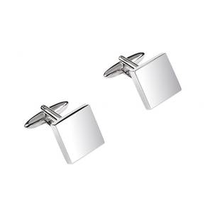 Boutons de manchette carrés 15x15x3,5 mm, finition argent poli, pour tenue formelle homme - Product Image 1