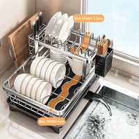 Égouttoir à vaisselle double niveau en acier inoxydable 201 robuste pour la maison, avec bac de récupération des eaux détachable, design moderne et minimaliste, multifonctionnel pour la cuisine