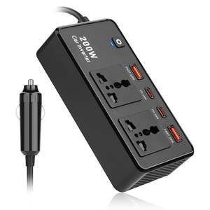Inversor de Corriente para Auto con Cargador Rápido QC3.0, Puerto USB PD de 200W, 12V, Encendedor de Cigarrillos, Salida Personalizable - Product Image 3
