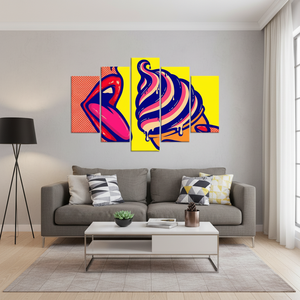 Printed Canvas: <b>Pop</b> Art Woman Licking <b>Ice</b> Cream, Stained Glass Style,SET OF 5 MIX CANVAS - Product Image 3