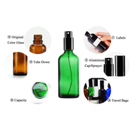 Bouteille en verre vert écologique de 100 ml avec pulvérisateur en aluminium noir brillant pour la vente en gros de toner pour soins de la peau, brume aux herbes