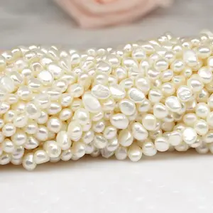 High quality 4mm to 8mm wholesale cultivated flat nugget shape river loose natural real freshwater pearl bead string strand