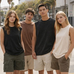 Camiseta Deportiva Extra Grande de Algodón Grueso, Camiseta sin Mangas para Gimnasio, Camiseta Corta, Camiseta con Lavado Ácido, Camiseta con Logotipo Personalizado, Camiseta Holgada - Product Image 1