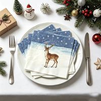 Serviettes jetables à thème de Noël, motif renne de dessin animé, pour hôtels, fêtes, cadeaux, mouchoirs de Noël, trois couches épaisses