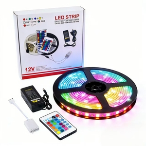 Tira de Luces <span class=keywords><strong>LED</strong></span> RGB SMD2835 WS2811 de 12V-<span class=keywords><strong>5050</strong></span>-60LED/M-5M - Adaptador de Pared de 2A con Control Remoto de 24 Teclas, IP33, Plástico/Empaque - Product Image 1