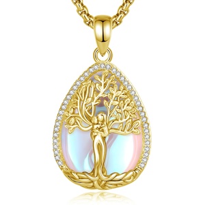 <span class=keywords><strong>Gioielli</strong></span> Divini Femminili Madre e Figlio, Collana con Pendente Albero della Vita a Goccia Placcato Oro 18K con Pietra di Luna e Zircone - Product Image 1