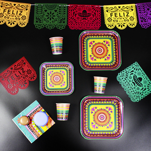 Juego de Vajilla Desechable de Papel con Diseño Retro Mexicano Personalizado DAMAI para 8 Personas, Artículos para Fiestas - Product Image 3