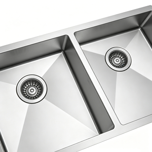 Fregadero de cocina de acero inoxidable cepillado, doble cuenco cuadrado, de instalación bajo encimera, personalizado, de gran profundidad y resistente al óxido. - Product Image 5