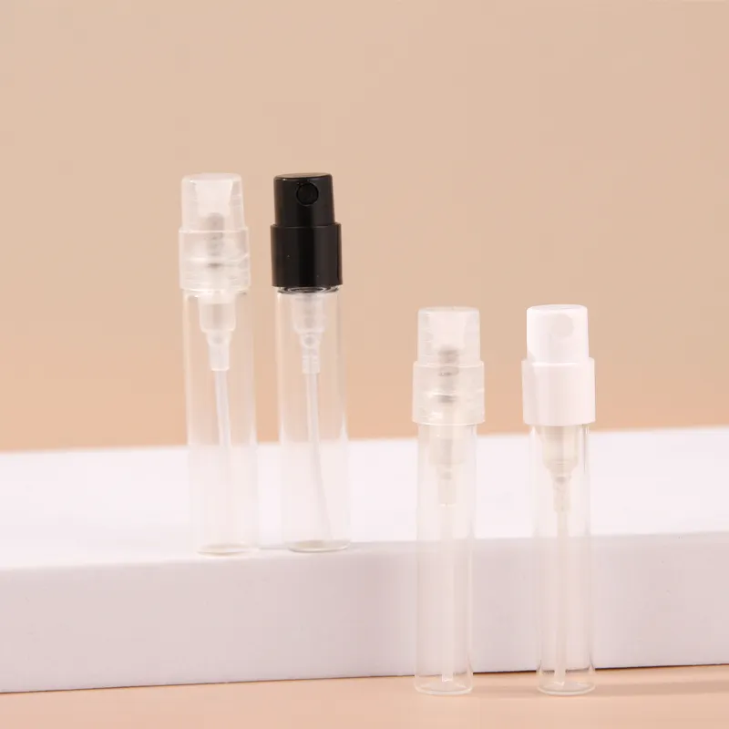 Vente en gros mini tube vide transparent 1.5ml 2ml 3ml 5ml petit atomiseur vaporisateur échantillon de voyage flacon en verre bouteilles de parfum de test