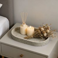 Plateau de rangement en résine de pierre de travertin beige à texture poreuse pour salle de bain, plateau décoratif en travertin pour hôtel