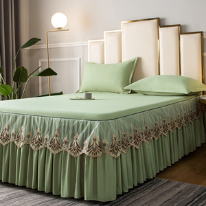 High Quality European Style Luxury Cotton Silky Bedspread Queen <b>Bed</b> Skirt <b>Bed</b> Sheets Set with Pleats Skirt - Product Image 6