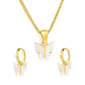 ชุดเครื่องประดับเปลือกหอยสีขาวรูปผีเสื้อ สร้อยคอและต่างหูสแตนเลสสำหรับผู้หญิง ของขวัญ - Product Image 1