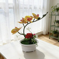 Accessoires de photographie de plantes vertes artificielles pour simulation, comprenant deux grandes et deux petites hortensias, des orchidées Phalaenopsis et des bonsaïs, 4 fleurs, pour intérieur et salon