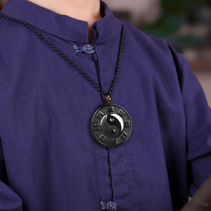 Pendentif en jade noir Bagua Tai Chi en jadéite naturelle, design original UNISEXE, cadeau avec certificat d'évaluation C229 - Product Image 4