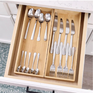 Organisateur de tiroir pour ustensiles de cuisine, organisateur de couverts en <span class=keywords><strong>bambou</strong></span>, plateaux de rangement pour tiroir de salle de bain - Product Image 3