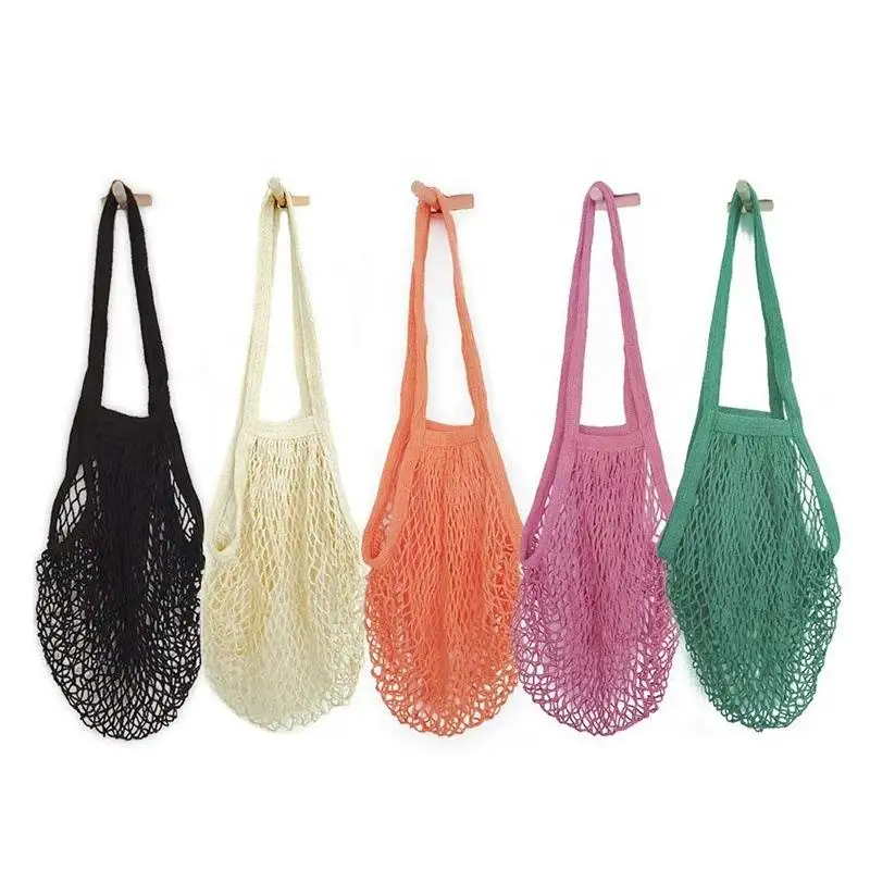 Hot Sell Reusable Shopping Eco Natural Organic Cotton Net Mesh Tote Bag For Fruit Vegetables