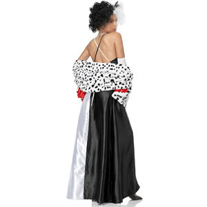 Halloween <span class=keywords><strong>Cruella</strong></span> perro manchado Cosplay Sexy mujer Halloween disfraz blanco negro diablo bruja uniforme puesta en escena disfraz - Product Image 4