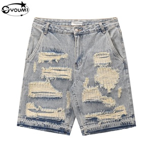 Pantalones Cortos <span class=keywords><strong>de</strong></span> Mezclilla Cargo Holgados con Bordado Personalizado y Parches Desgastados Estilo Streetwear para <span class=keywords><strong>Hombre</strong></span> - Product Image 1