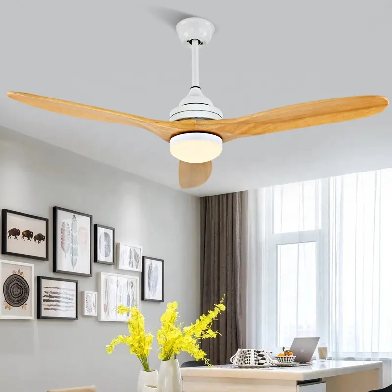 Morden Popular Smart Fans Light Three Solid Wood Blades Fandelier 60inch Dc Motor Remote Control Led Ceiling Fan With Lamp