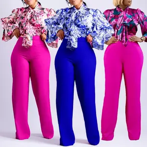 Moda sciolto Plus Size autunno inverno vestiti manica lunga stampa causale camicetta da donna pantaloni a gamba larga elegante 2 pezzi Set donna