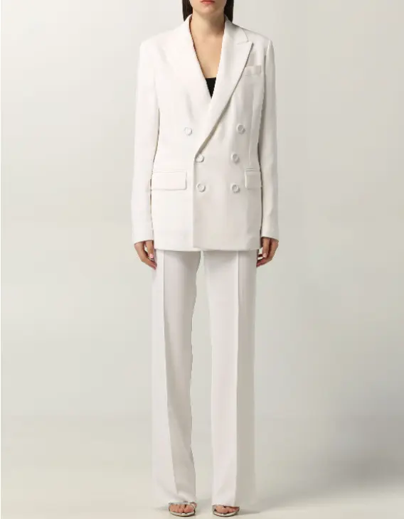 Elegant Lady Fashion Two Pieces Blazer Sets Plus Size White Women Office Wear Two Pieces Pants Suits