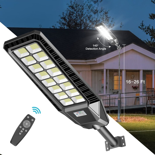 Smart Solar Street Light 1600W Super Bright with Remote Motion Sensor Dusk to Dawn for Parking Lot Lighting