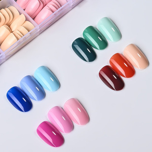 Nouveaux faux ongles à presser de luxe, 24 grilles, 288 pièces, courts, carrés, ronds, couvrance totale, brillants, couleurs unies mélangées, application facile, amovibles - Product Image 2