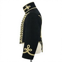 Veste Hussarde Homme Noire en Laine Double Boutonnage Col Montant Broderie Dorée Uniforme Napoléonien Hiver