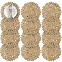 Lot de 12 sets de table ronds faits à la main en jonc de maïs, jacinthe d'eau, rotin et osier, style bohème rustique, 13,8 pouces, pour table à manger