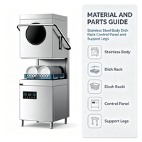 Lave-vaisselle commercial automatique en acier inoxydable à bras multi-jets pour le nettoyage en profondeur de la vaisselle de restaurant