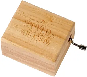 Hand Crank Wooden Music Box, Gift for Wife, Play You are My Sunshine Tune