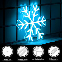 Enseigne néon de Noël, lumières bleues en forme de flocon de neige, décorations, lumières néon pour fenêtre avec ornements en forme de flocon de neige pour décorations de Noël