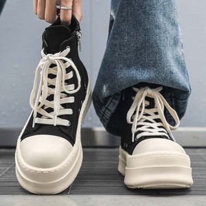 Black and white men's casual high-top thick-soled breathable mesh <b>sneakers</b> suitable for all seasons - Product Image 4