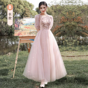 Новый дизайн, розовое вечернее платье с v-образным вырезом, рукавами с оборками, цветами, бусинами, расшитое бисером, платье для выпускного вечера - Product Image 3