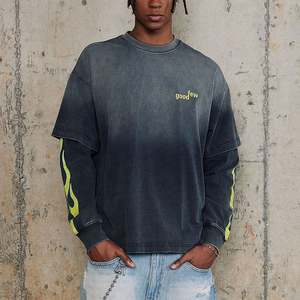 T-shirt personnalisé imprimé d'hiver pour hommes double couche à manches longues 100% coton tricoté impression numérique coupe surdimensionnée - Product Image 3