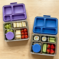 Boîte à lunch bento pour enfants en acier inoxydable 1240 ml, 4 compartiments, anti-fuite, récipient alimentaire en métal pour l'école et le bureau, sans BPA