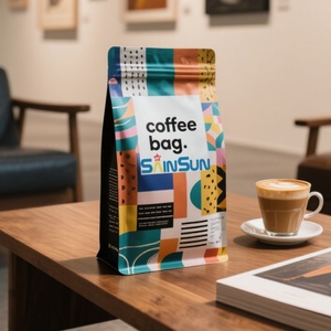 Custom Printed Blue Aluminum Foil Coffee <b>Bean</b> <b>Bag</b> Resealable Flat Bottom <b>Bag</b> Plastic Packaging Zipper Coffee <b>Bag</b> - Product Image 2
