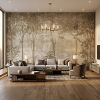 Papier peint mural autocollant vintage, forêt, arbres, beige, paysage forestier, pour salon, chambre à coucher, décoration murale de la maison