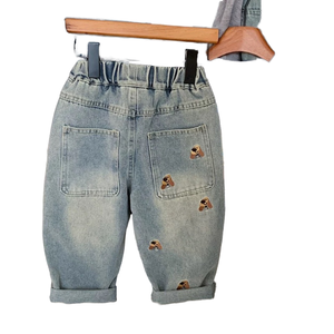 Jeans Rectos Casuales Ecológicos de Mezclilla Azul Claro con Estampado Animal y Bordado Intenso para Niños y Niñas, Primavera 2026 - Product Image 1