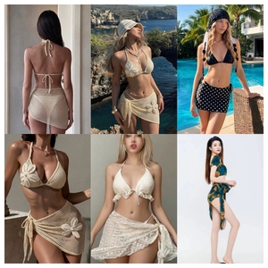 Nouvelle Collection Maillot de Bain 3 Pièces Femme – Ensemble Bikini Imprimé Col V Profond Extensible avec Jupe et Volants Découpés – Motifs Assortis Aléatoires - Product Image 4