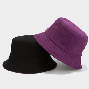 Chapeau Bob Rétro en Velours Côtelé Double Face Couleur Unie Automne Hiver - Product Image 4