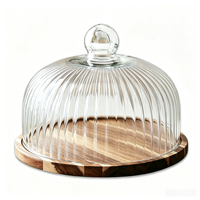 Support à gâteau en bois d'acacia écologique de 20 cm avec couvercle en dôme, support à gâteau en acacia pour la présentation de desserts, fabriqué en Chine