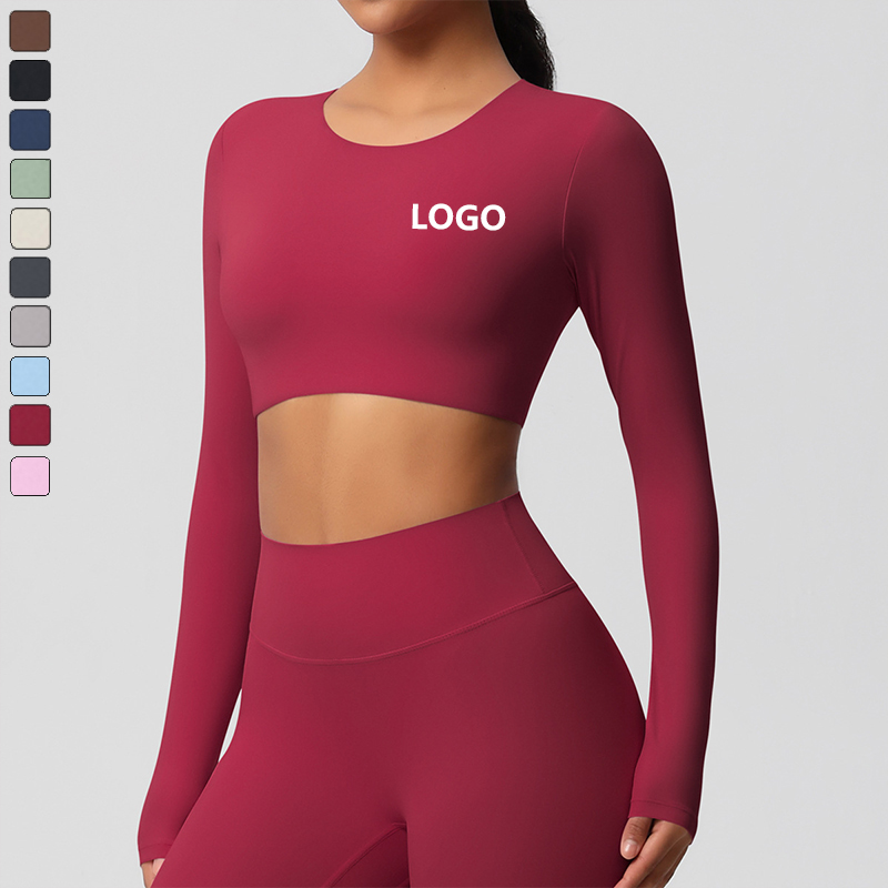 Long Sleeve Gym Wholesale Workout Slim Sportswear Round Neck Corset Quick Dry Fitness Women Yoga Crop Top