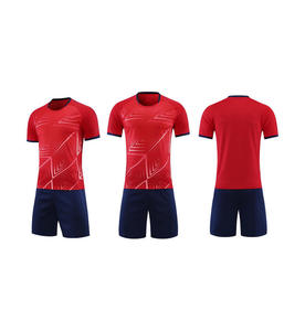 Conjunto Deportivo para Hombre, Camiseta de Fútbol con Estampado Geométrico Rojo, Manga Corta, Cuello Redondo, Poliéster, Transpirable, para Todas las Temporadas - Product Image 1