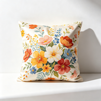 Échantillon Gratuit Coussin Décoratif Personnalisable en Microfibre Tricotée avec Motifs Floraux Imprimés et Logo 16x16 Pouces (35x35 CM)