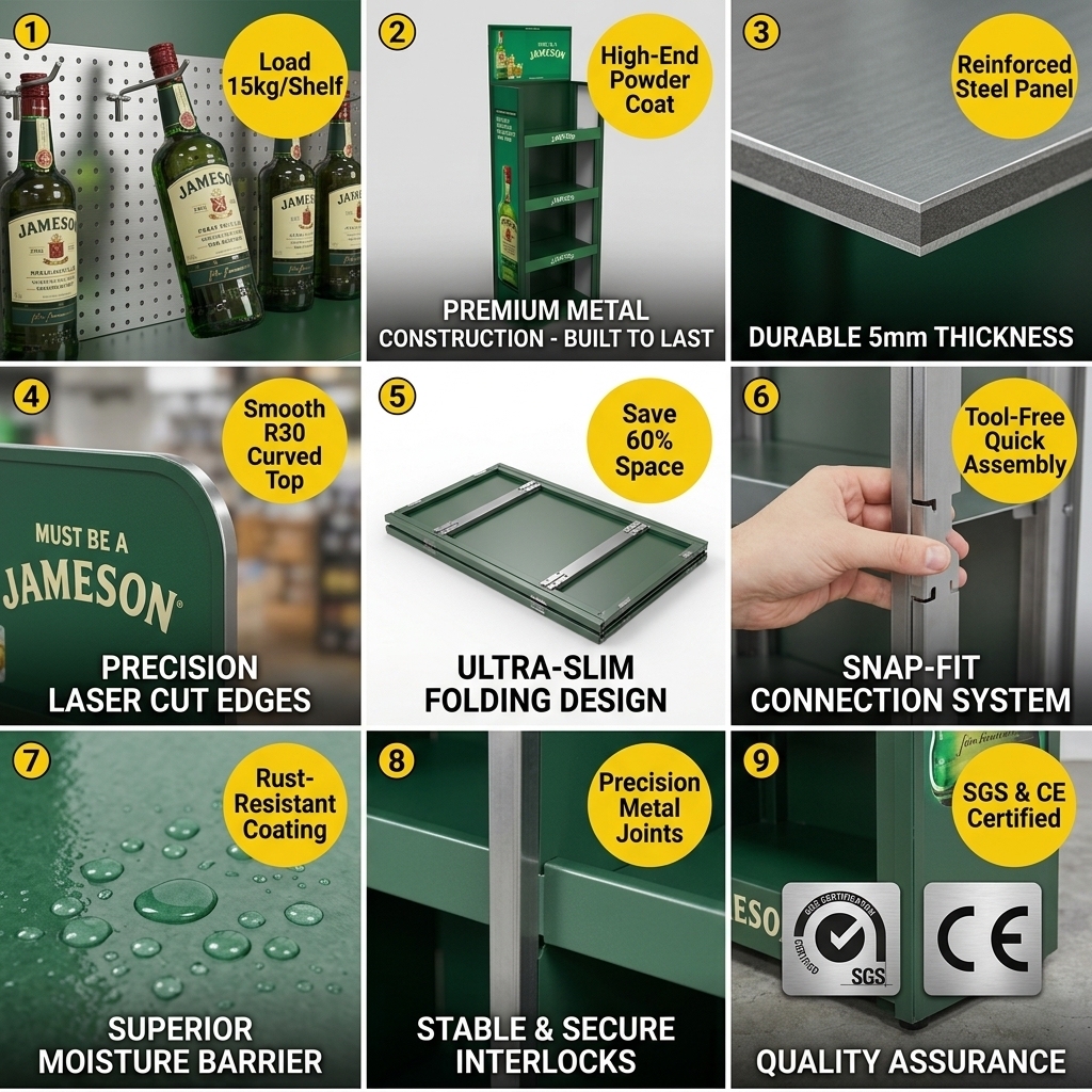 Wholesale Custom Floor Standing Metal Beer Display Stand Retail Cider Rum Wine Bottle Rack POS Display Shelf with Header ODM OEM — view 5